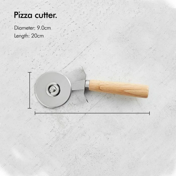 Set veglash për pice VONSHEF 1000178, gur pice qeramik 12\", dërrasë akacie me dorezë, prerës pice, set 3 copë