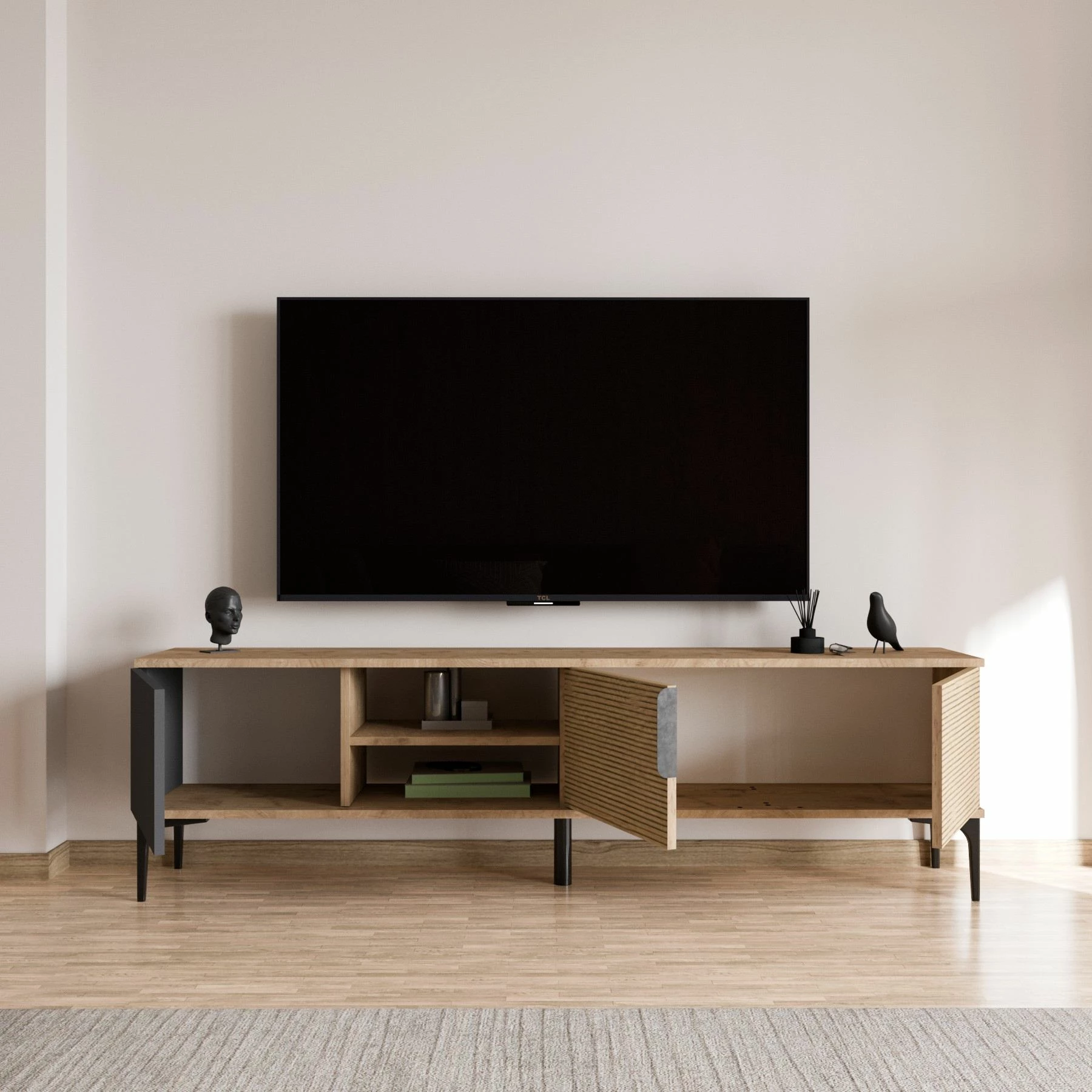 Komodë TV Hanah Home, ngjyrë antracit dhe lis, Tarz