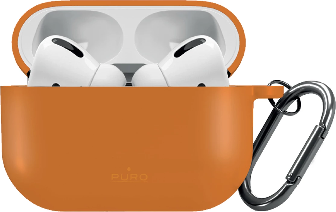 Mbështjellës silikoni Puro Icon për AirPods Pro 3, me karabiner, portokalli