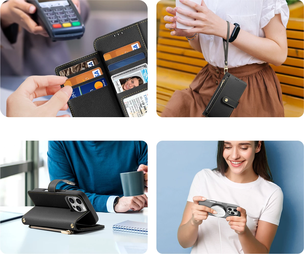 Mbështjellës Dux Ducis Lawa për iPhone 16 Pro, lëkurë, me portofol magnetik, i zi