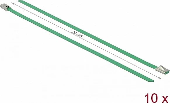 Lidhëse kabllosh DeLOCK 18801, çelik inox, 200 mm, 4.6 mm, 10 copë, e gjelbër