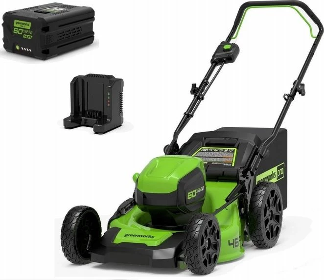 Kositëse bari me bateri Greenworks GD60LM46HPK4, 60V, 46 cm, 4Ah, shportë 55L, e gjelbër/zezë, set me bateri + karikues