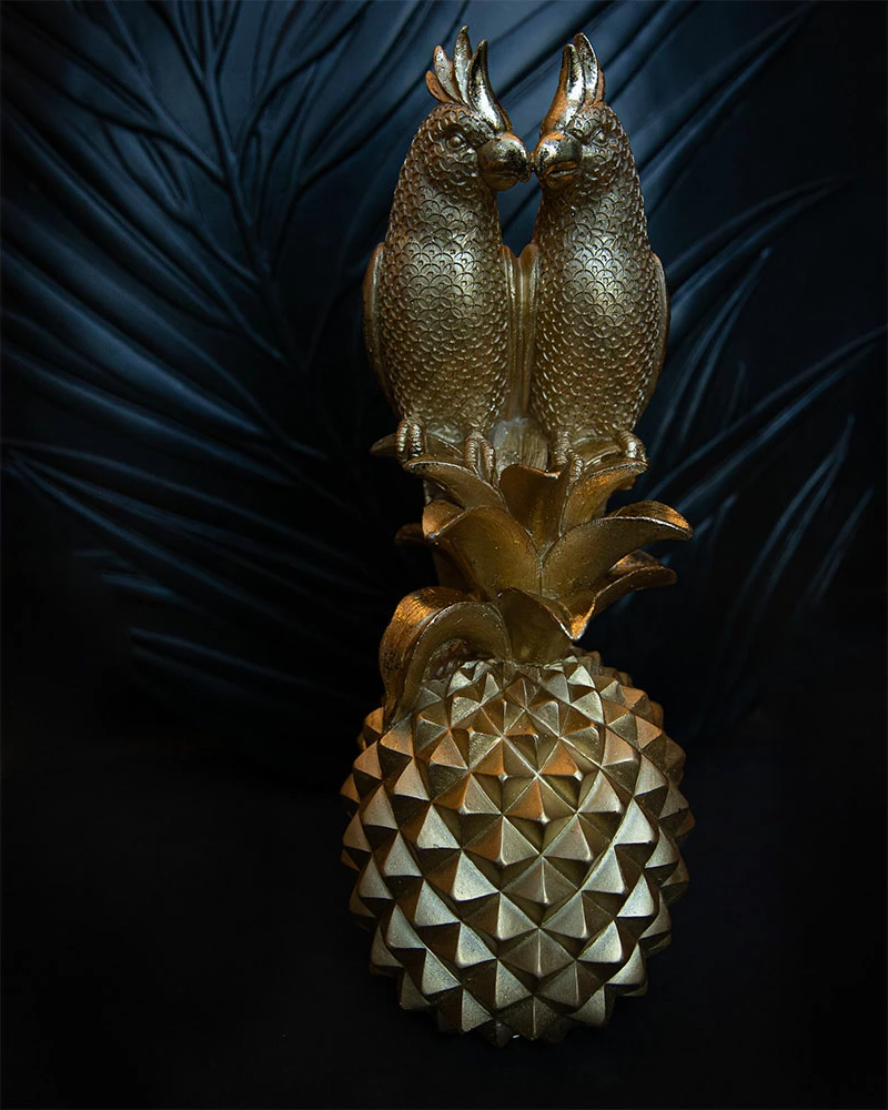 Dekor ananas me papagaj, ngjyrë ari, 13x14x32 cm