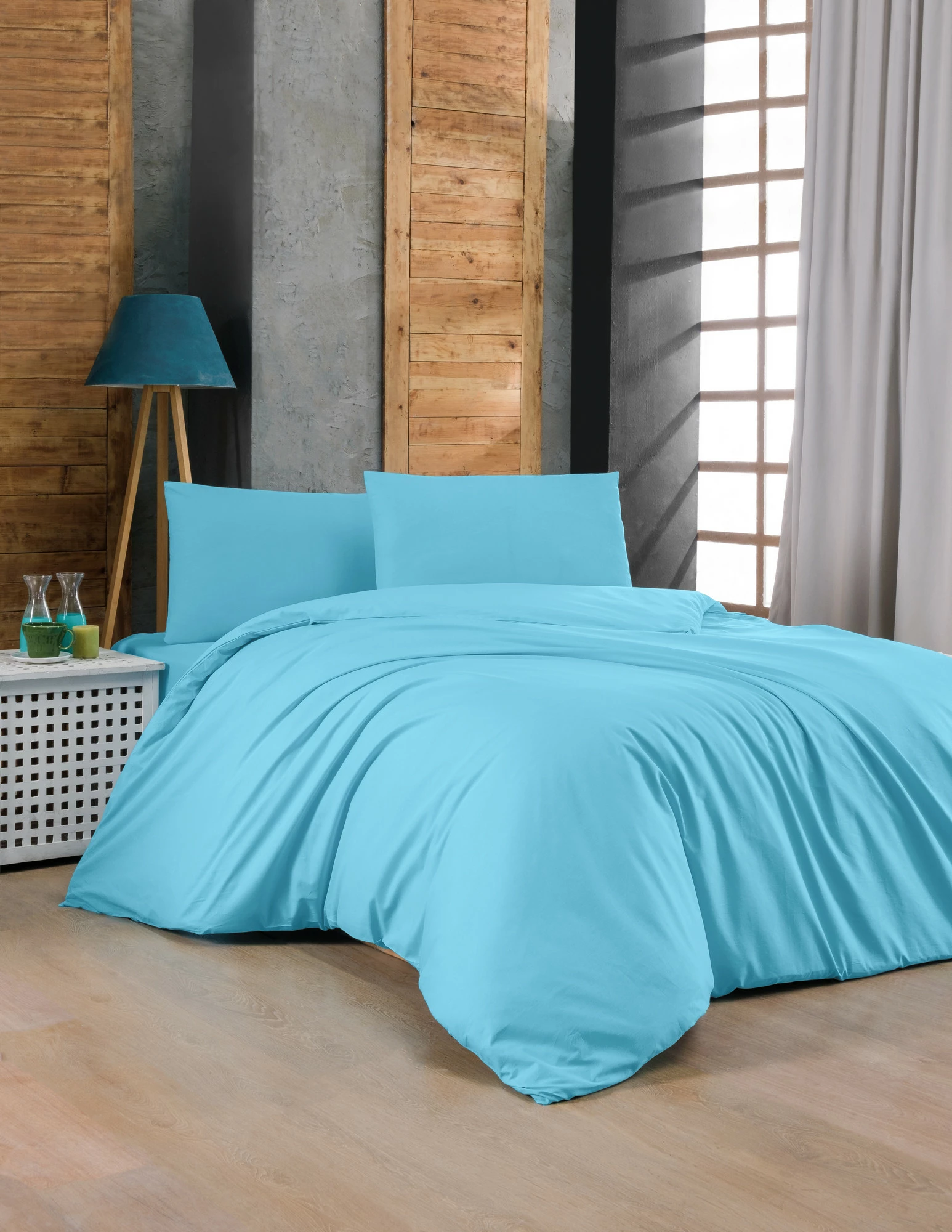 Set mbulesë për jorgan dopio Ranforce, ngjyrë turquoise, L'essentiel