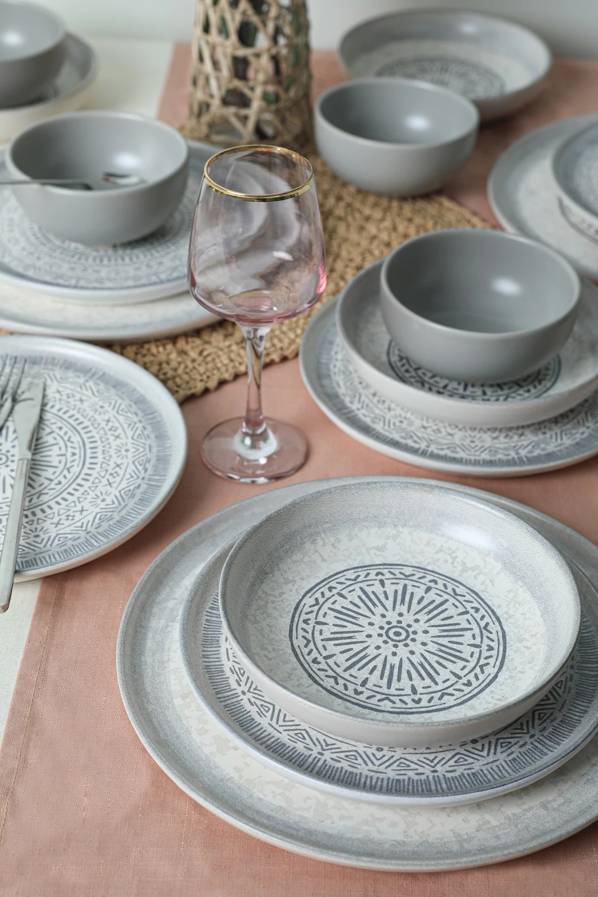 Set enësh për drekë, qeramikë, 24 copë, ngjyrë guri, Hermia Concept, X0001491700000000000000000