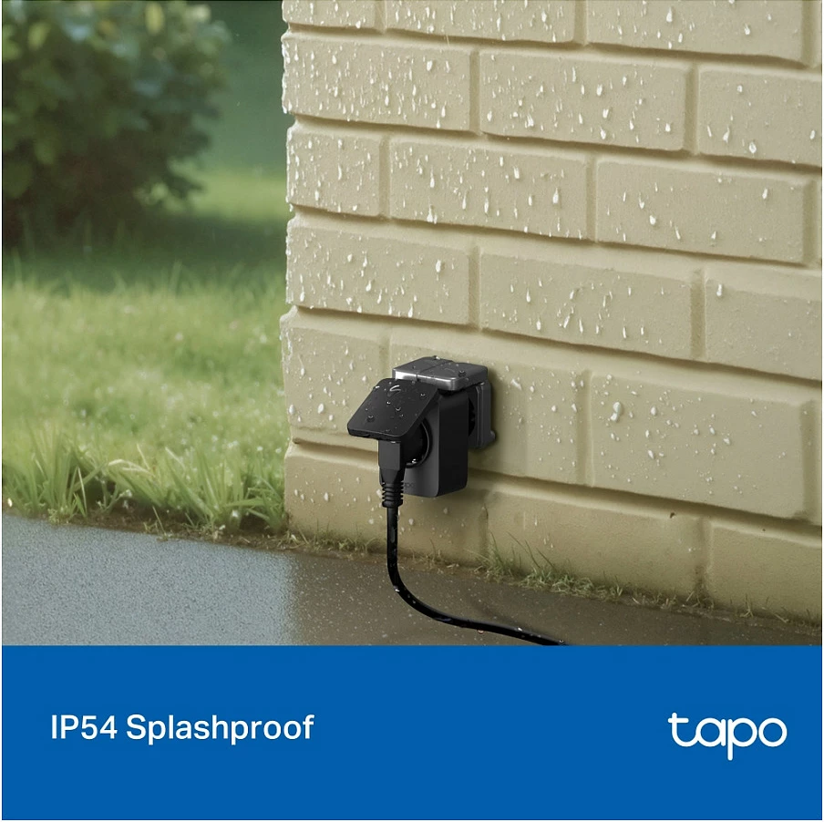 Prizë smart TP-Link Tapo P410M, outdoor, Wi‑Fi, Matter, IP54, 16A, e zezë