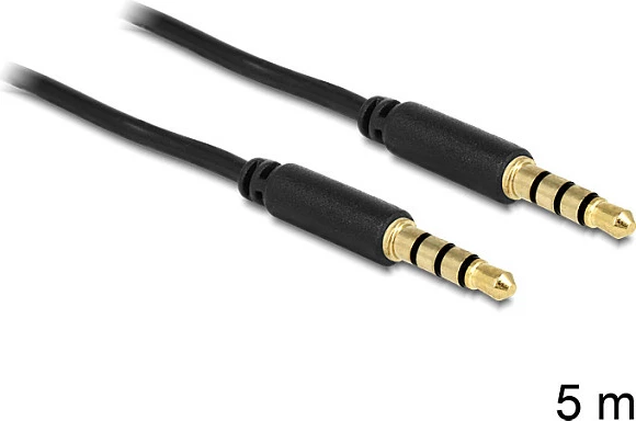 Kabl audio DeLOCK 83438, 3.5mm mashkull-mashkull (4-pin), 5 m, e zezë