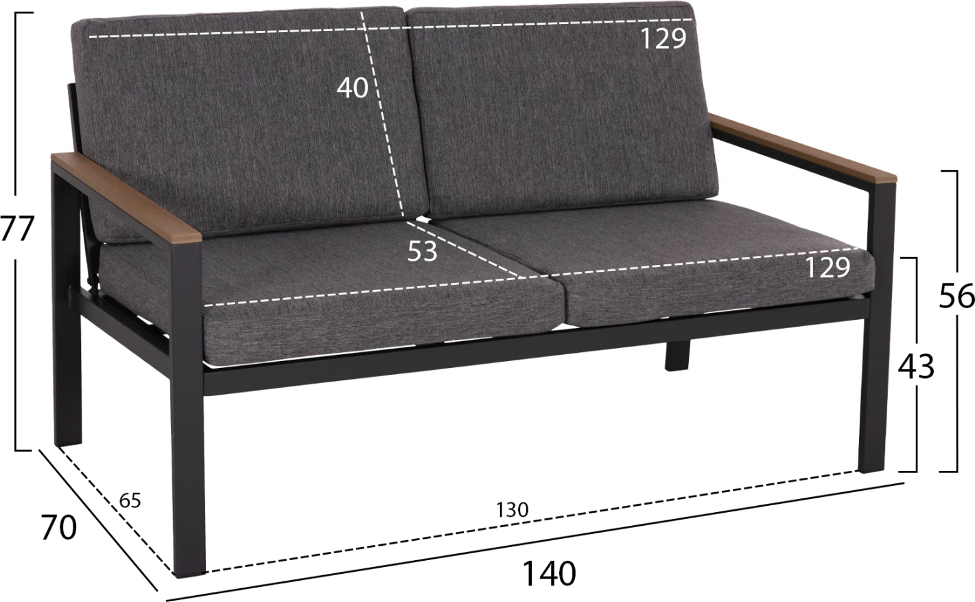 Set lounge për jashtë, 4 pjesë, alumin & stof OLEFIN, ngjyrë gri e errët, polywood, SAFIN FH6278.03