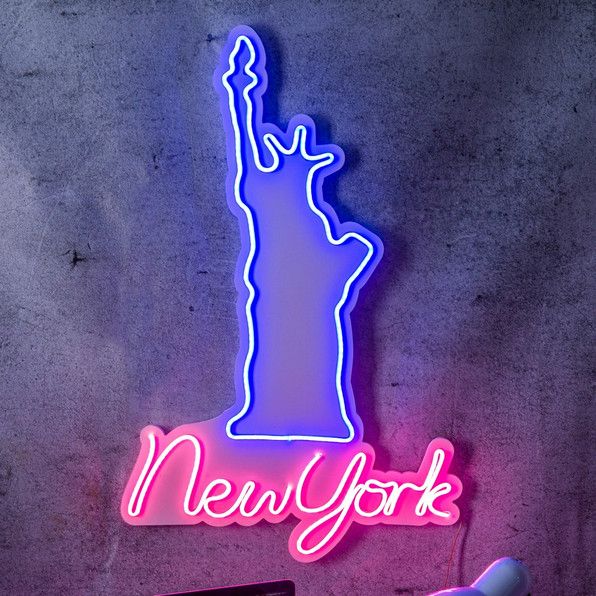 Dritë dekorative LED, plastikë, New York, rozë dhe kaltër
