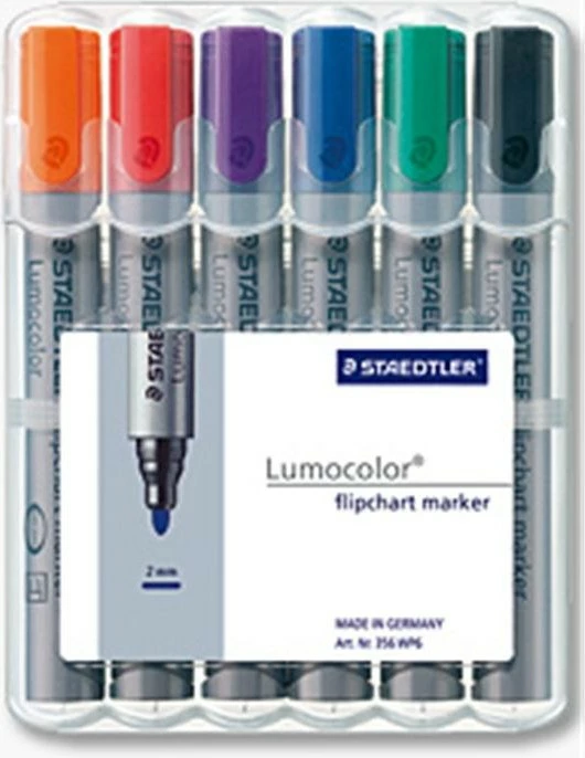 Set markerash flipchart STAEDTLER Lumocolor 356 WP6, 6 ngjyra, 2 mm, gri