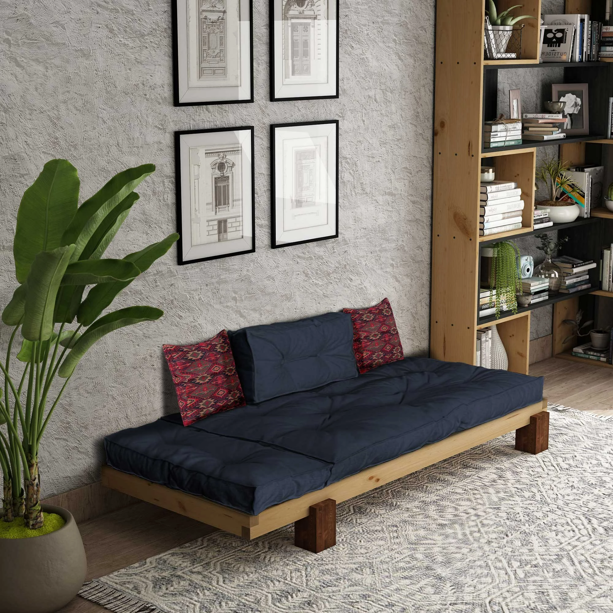 Lounge Atelier del Sofa, ngjyrë natyrale dhe blu e errët, CPT8374-200