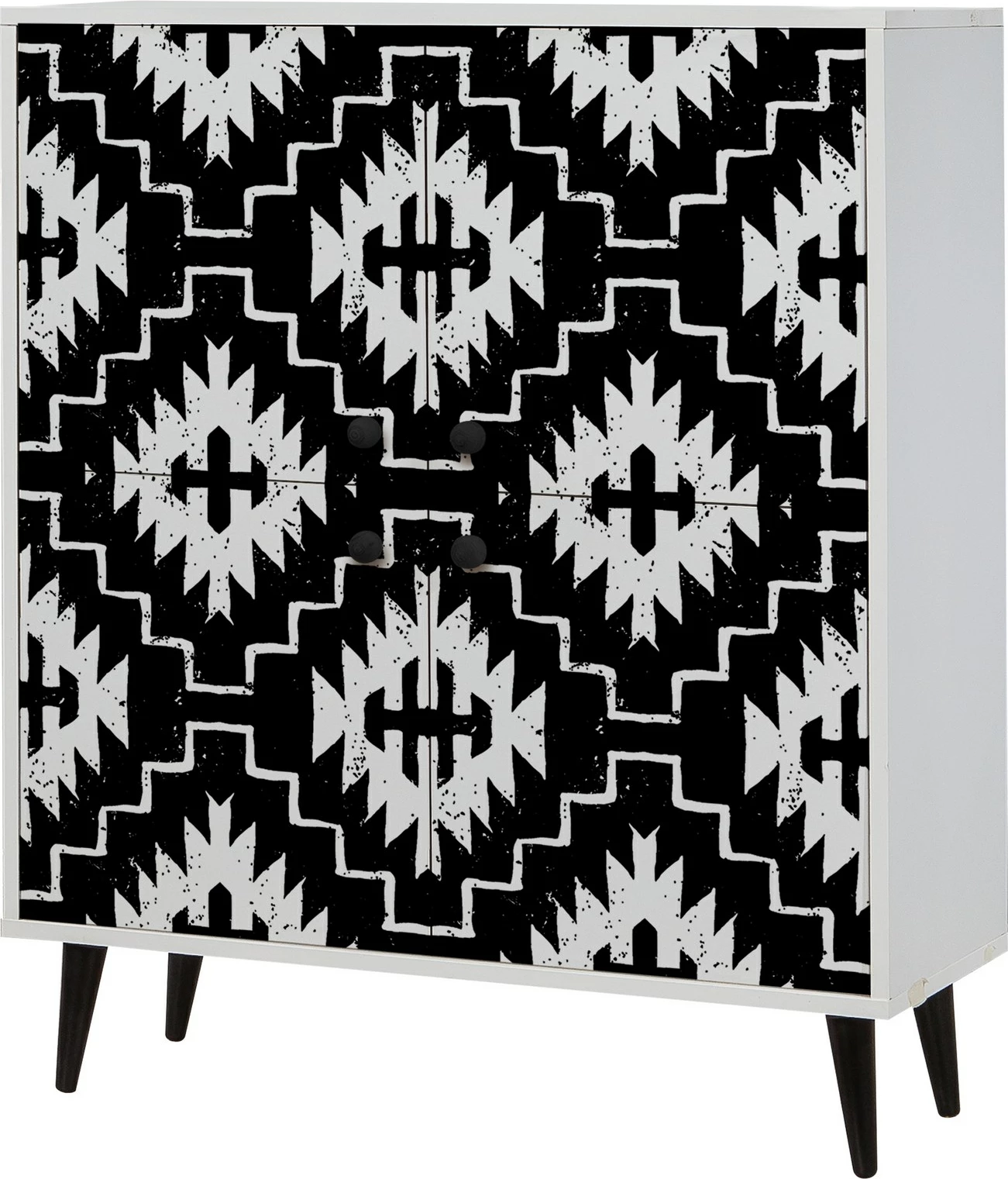 Dollap multifunksional Hanah Home, Multilüx Swan, ngjyrë bardhë/zi, model abstrakt, 95x111x36 cm