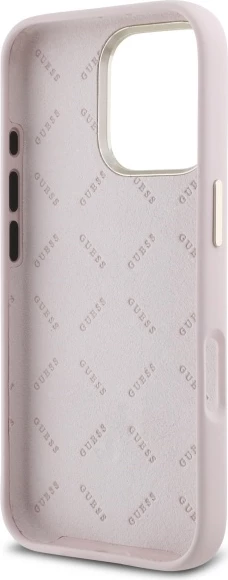 Mbështjellës Guess Silicone Logo Strass 4G për iPhone 16 Pro, Rozë e lehtë