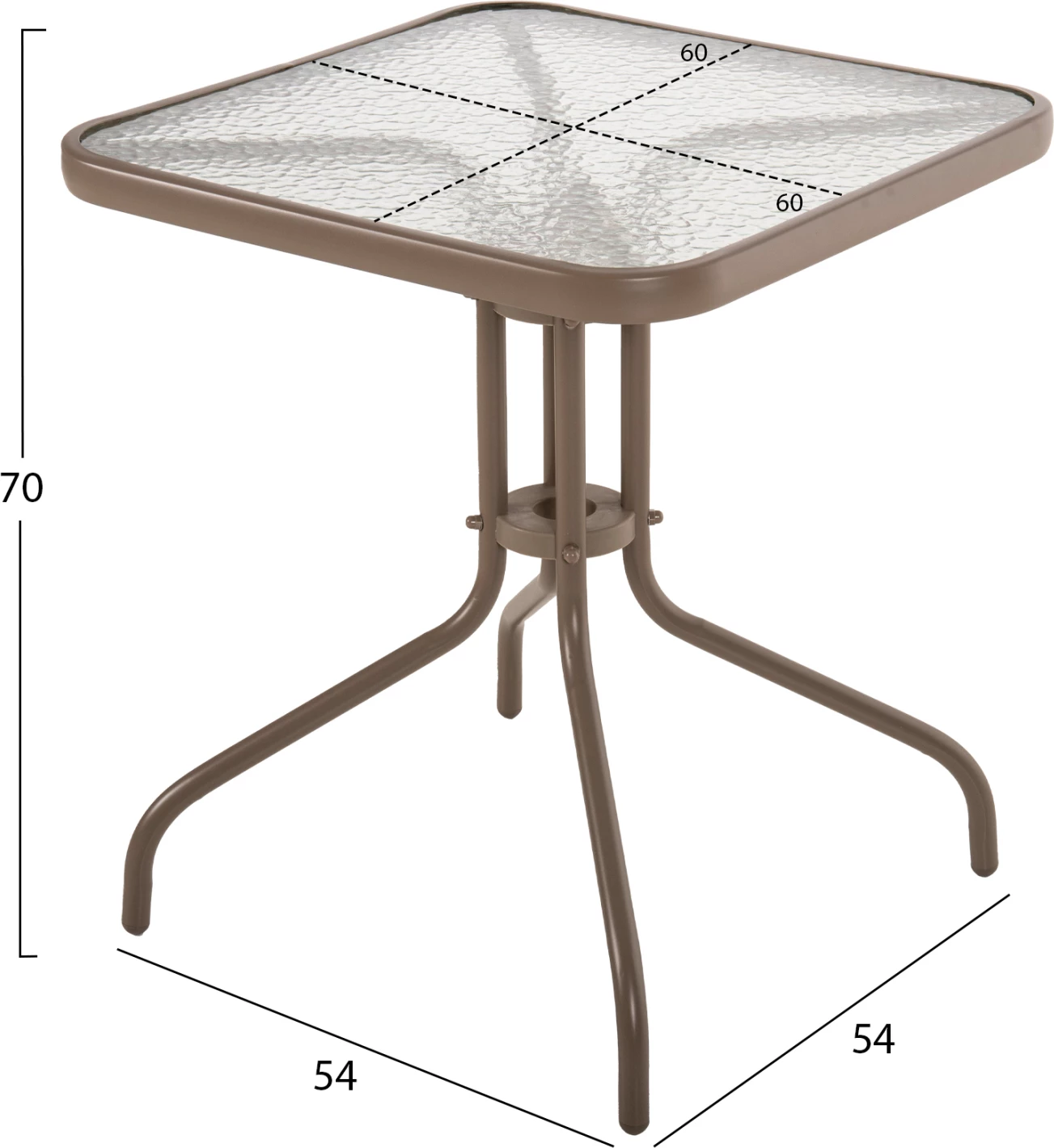 Tavolinë e jashtme katrore FIGO FH5035.04, ngjyrë shampanjë, metal-xham, 60x60x70 cm 6