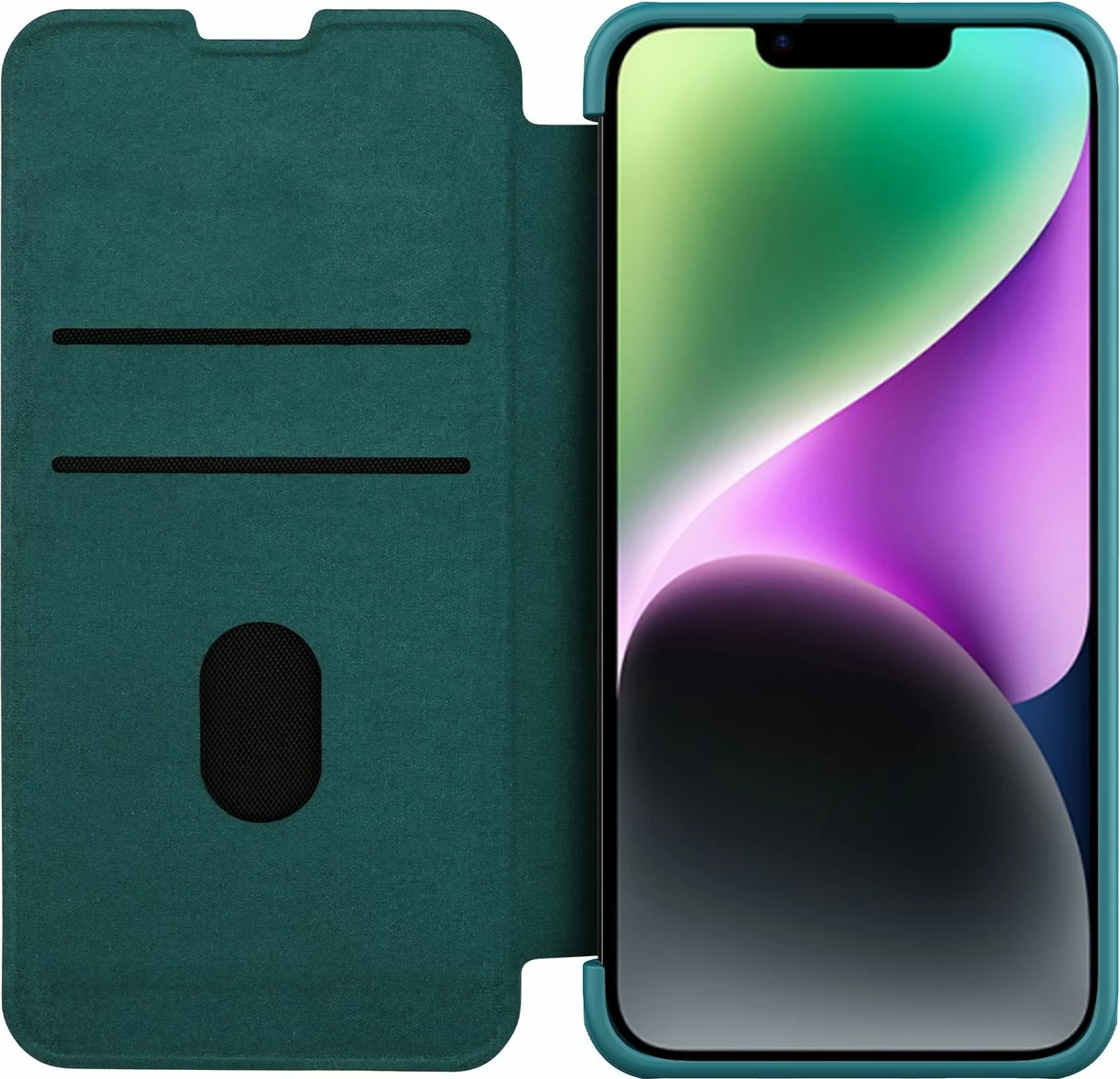 Mbështjellës Nillkin Qin Leather Pro Case për iPhone 14 Plus, me kapak dhe mbrojtje kamere, Gjelbër