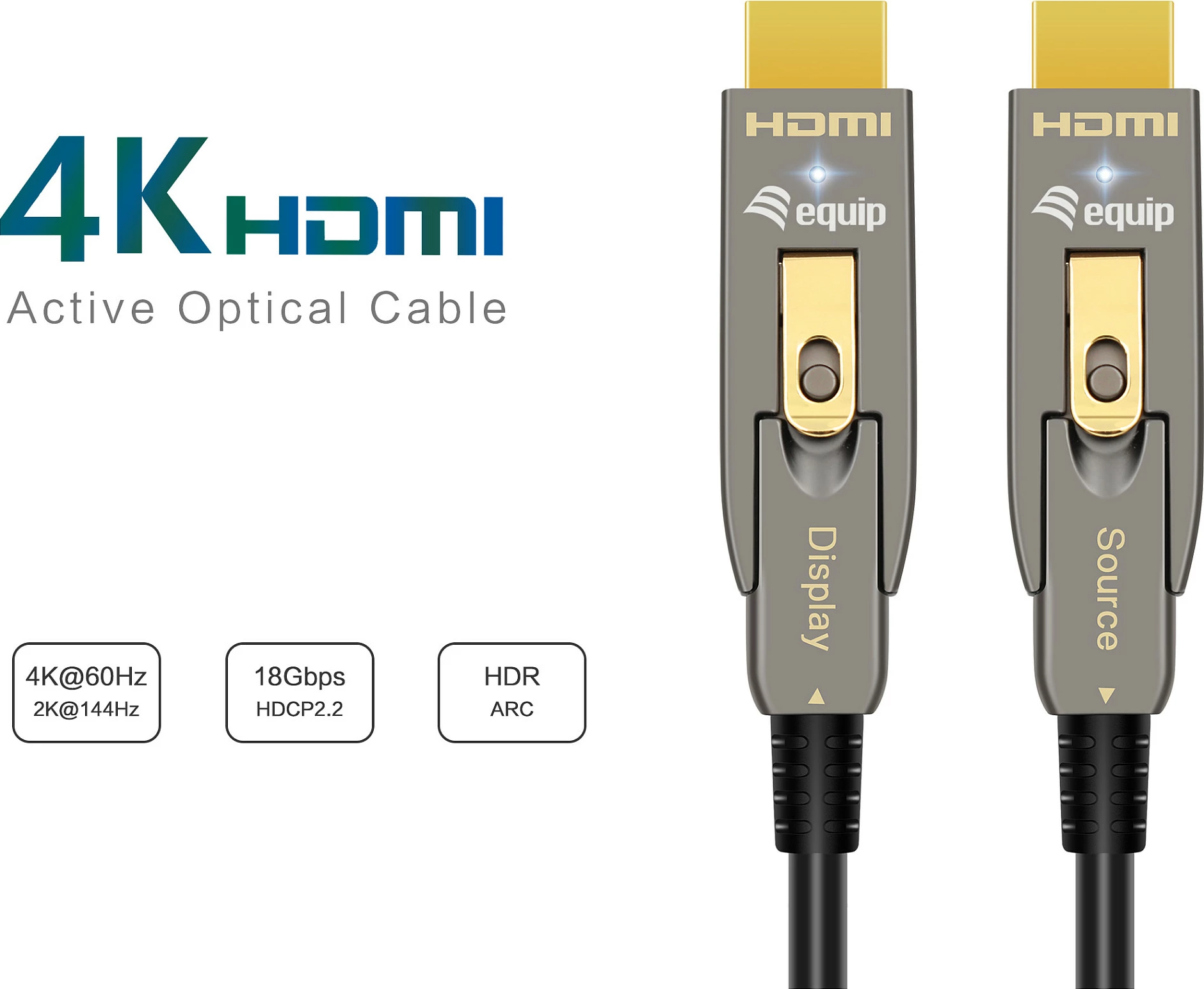 Kabllo HDMI optike aktive Equip 2.1, 30m, 8K/60Hz, Type-A + Micro HDMI (Type-D), eARC, e zezë
