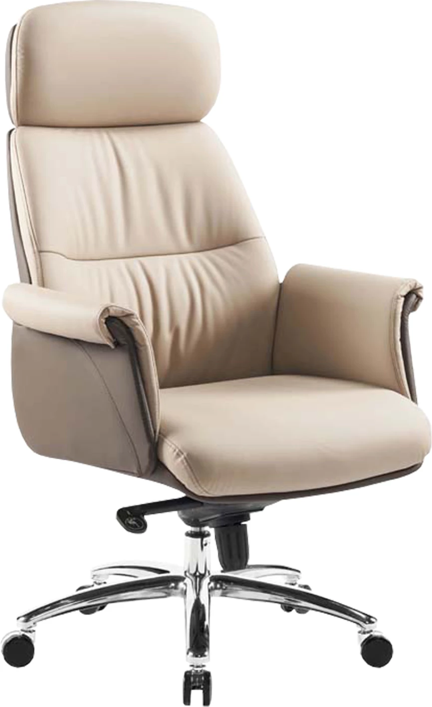 Karrige zyre ekzekutive TOMLIN, lëkurë PU bezhë-kafe, bazë e kromuar, 72x74x128cm