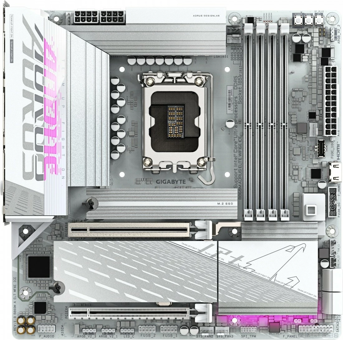 Pllakë amë Gigabyte B860M A ELT WF6E ICE, LGA1851, DDR5, Wi-Fi 6E, Bardhë