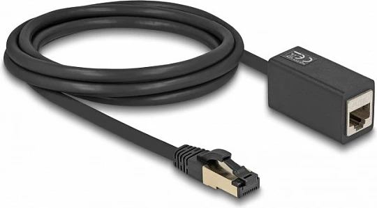 Kabllo rrjeti DeLOCK Cat8.1 RJ45 mashkull-në-RJ45 femër, 2 m, S/FTP, 40 Gbit/s, e zezë