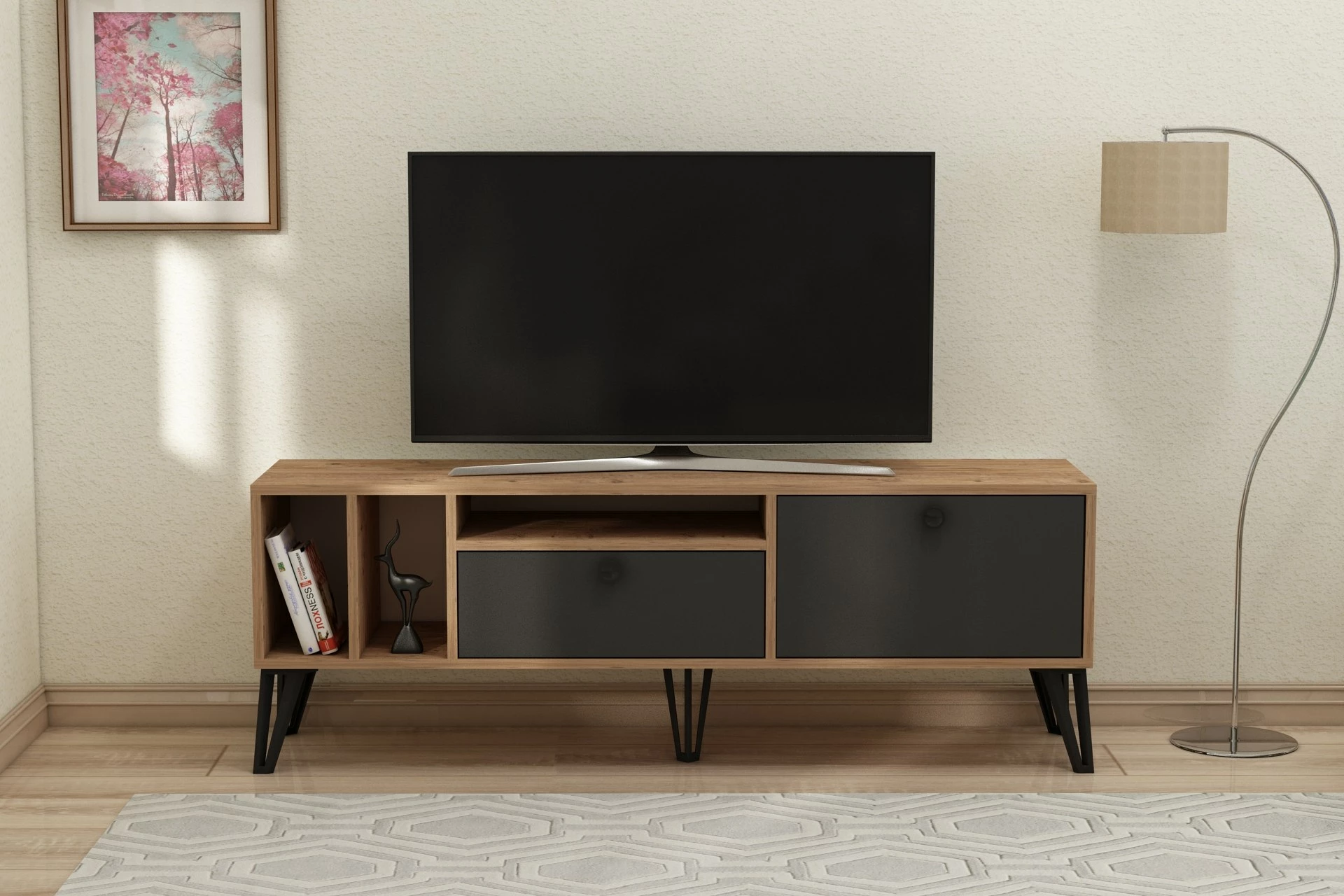 Komodë TV Hanah Home, Aris, ngjyrë Atlantic Pine dhe e zezë