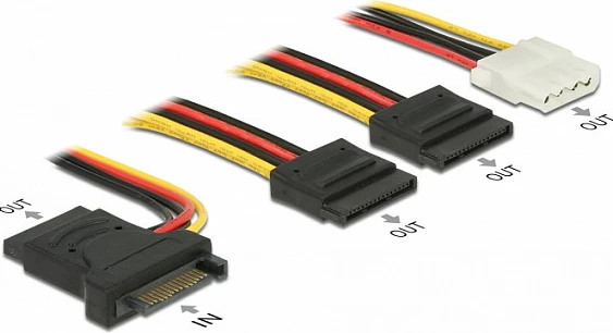 Kabllo fuqie DeLOCK 60171, SATA 15-pin në 3x SATA + 1x Molex/IDE, 0.2 m