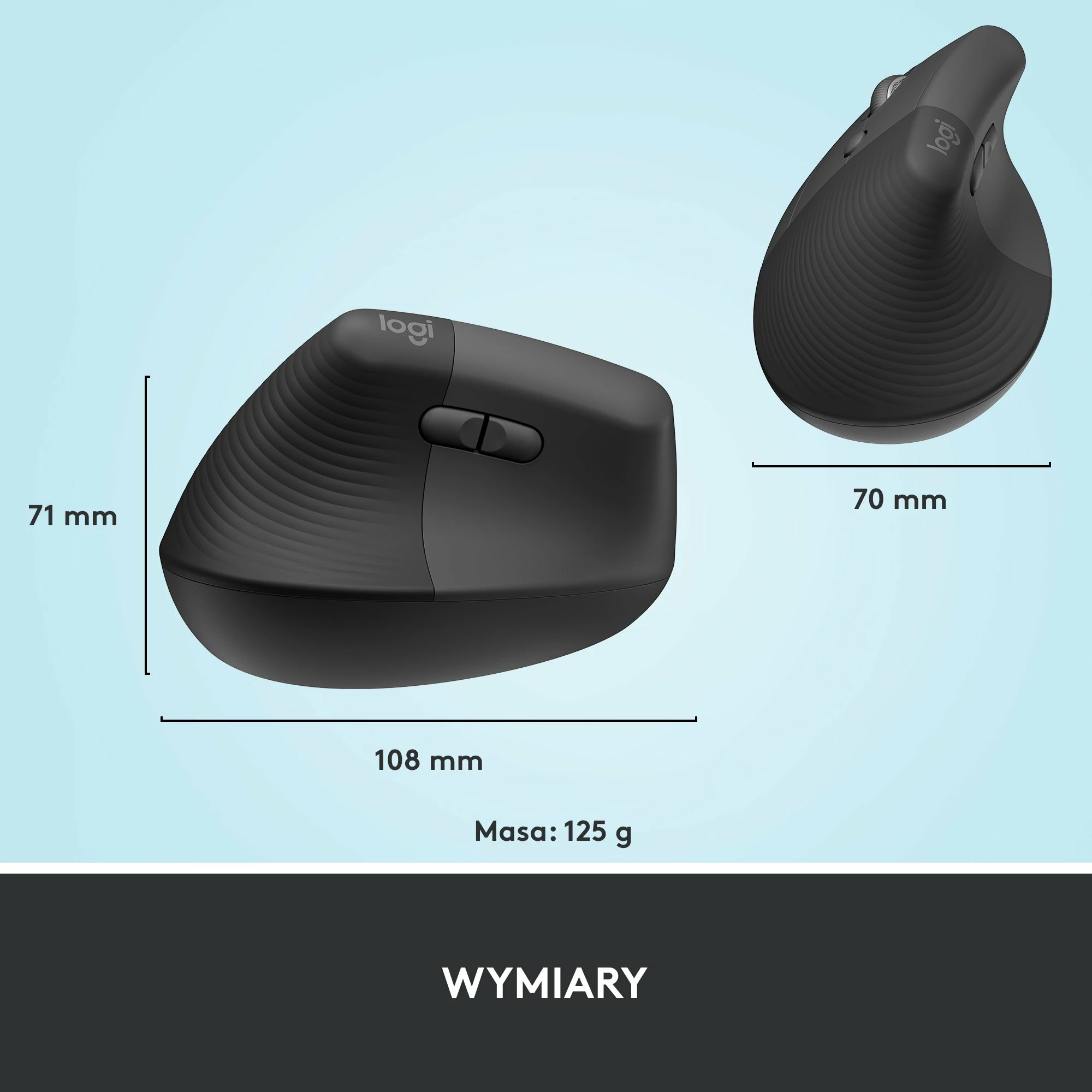 Maus vertikal Logitech Lift 910-006474 4000 DPI wireless për dorë të majtë, Graphite