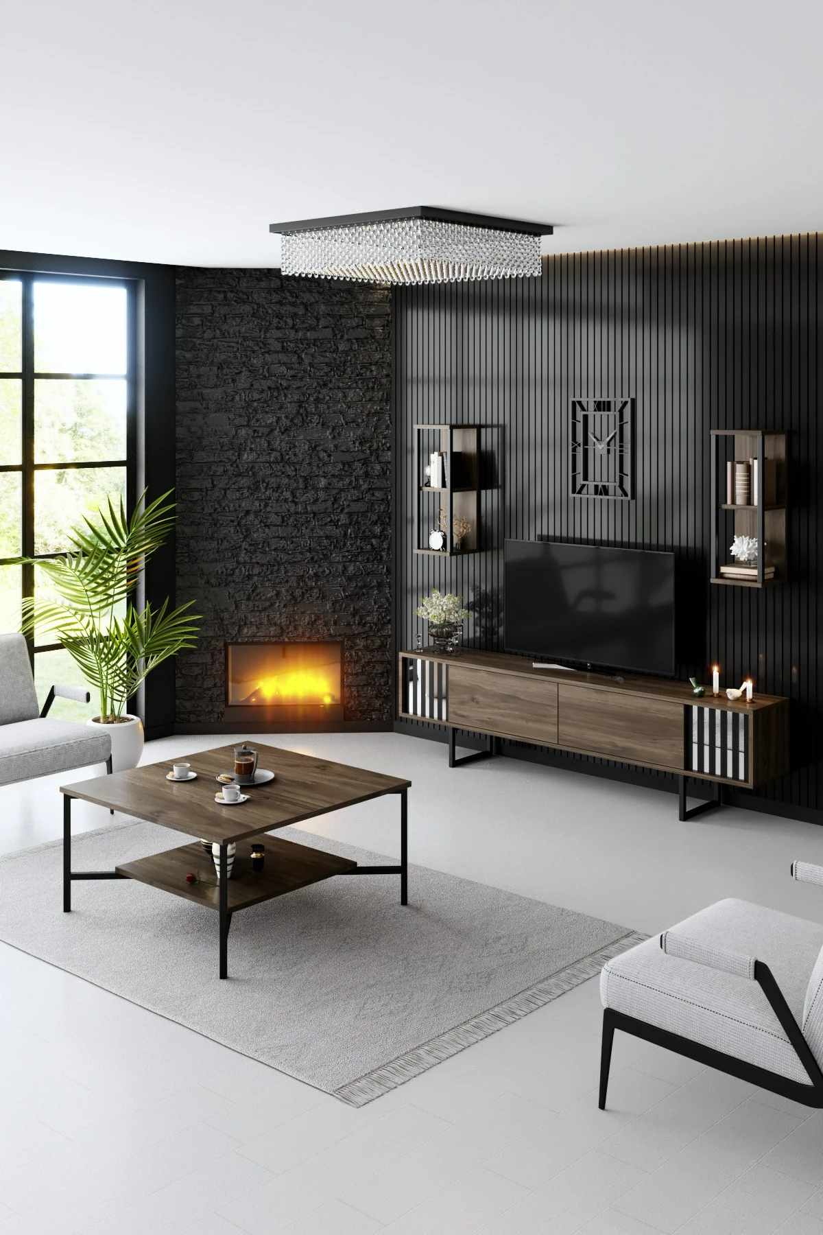 Komodë TV Hanah Home, Chrome Line, ngjyrë arre dhe e zezë