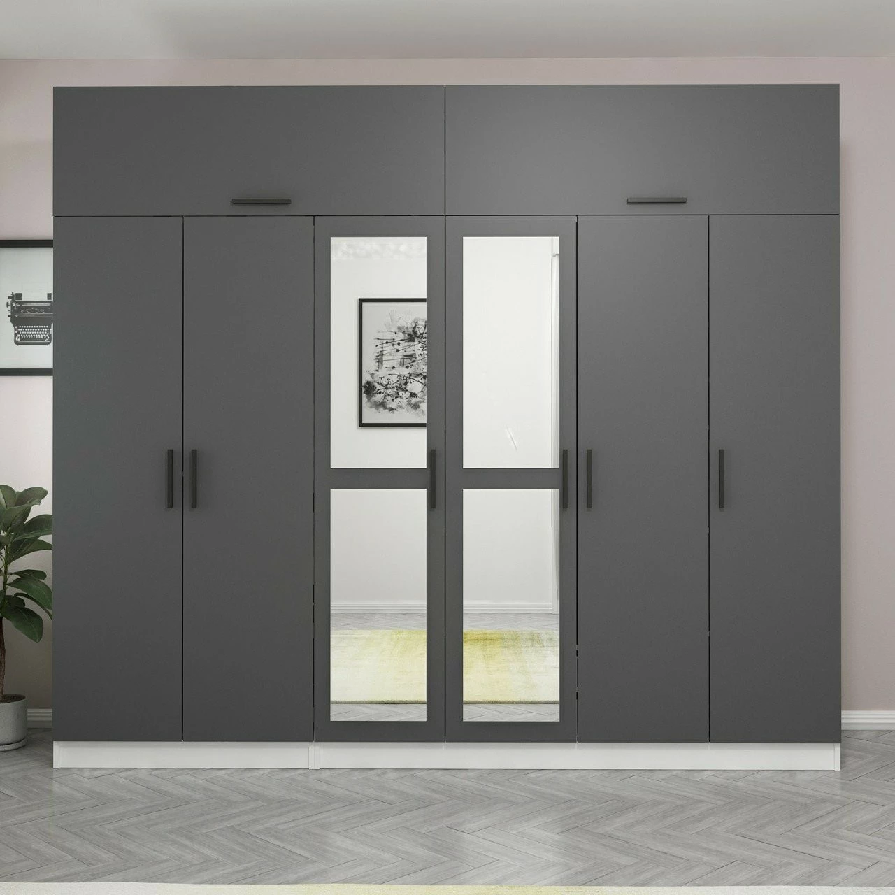 Dollap garderobe Skye Decor, anthracite dhe i bardhë, 270x255x52cm, 11 pjesë