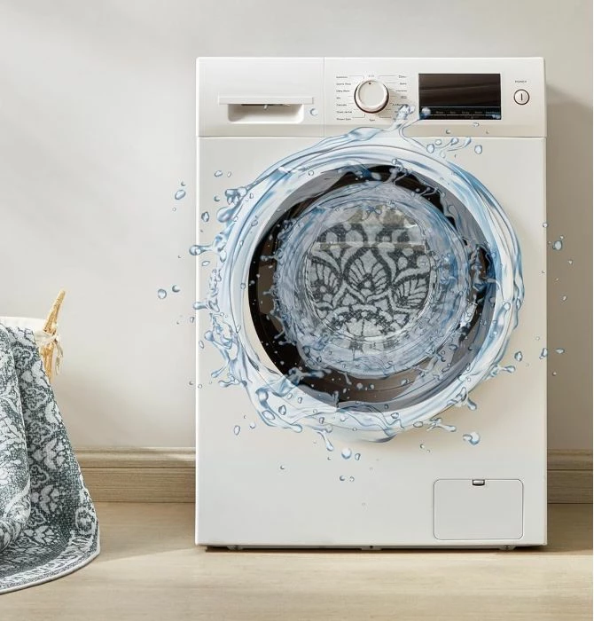 Qilim rrethor SONGMICS HOME TAR052G02, diametër 160 cm, jo-rrëshqitës, i larshëm në lavatriçe, stil boho, gri e errët/e bardhë, 1 copë