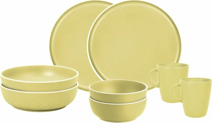 Set servisi kampingu BRUNNER Tête-à-Tête Dolomite, 8 copë, melaminë "Stone Touch", për 2 persona, i verdhë e hapur