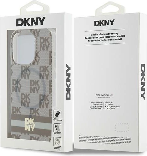 Mbështjellës DKNY IML Checkered Mono Pattern & Printed Stripes MagSafe për iPhone 13 Pro/13, Bezhe