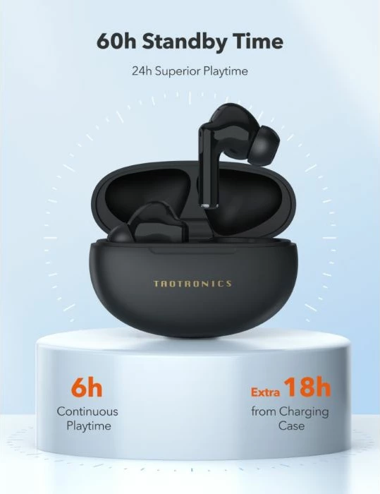 kufje wireless TaoTronics TT-BH1122, Bluetooth 5.3, driver 13mm, ENC, me kuti karikimi, të zeza