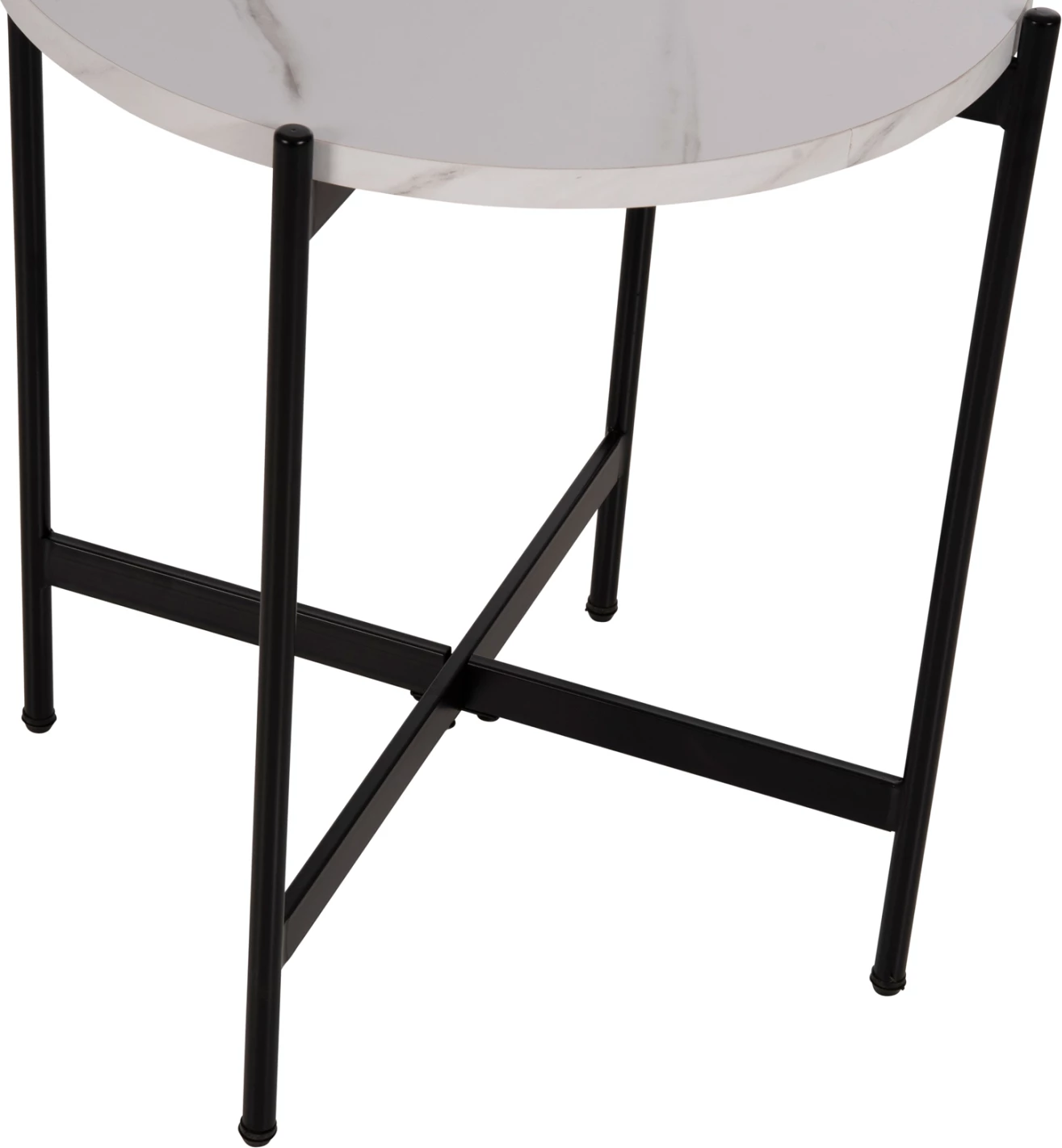 Tavolinë anësore FH9589.05 MDF mermer i bardhë-bazë metalike e zezë Φ50x55Hcm