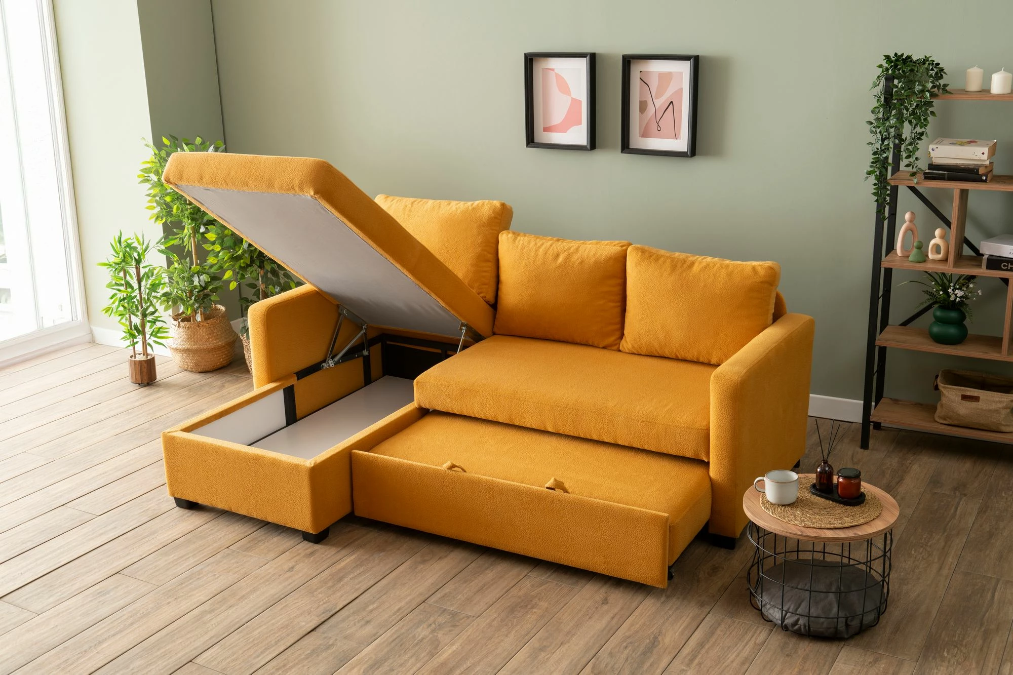 Kënd-sofë krevati, ngjyrë mustard, Atelier del Sofa, Kado