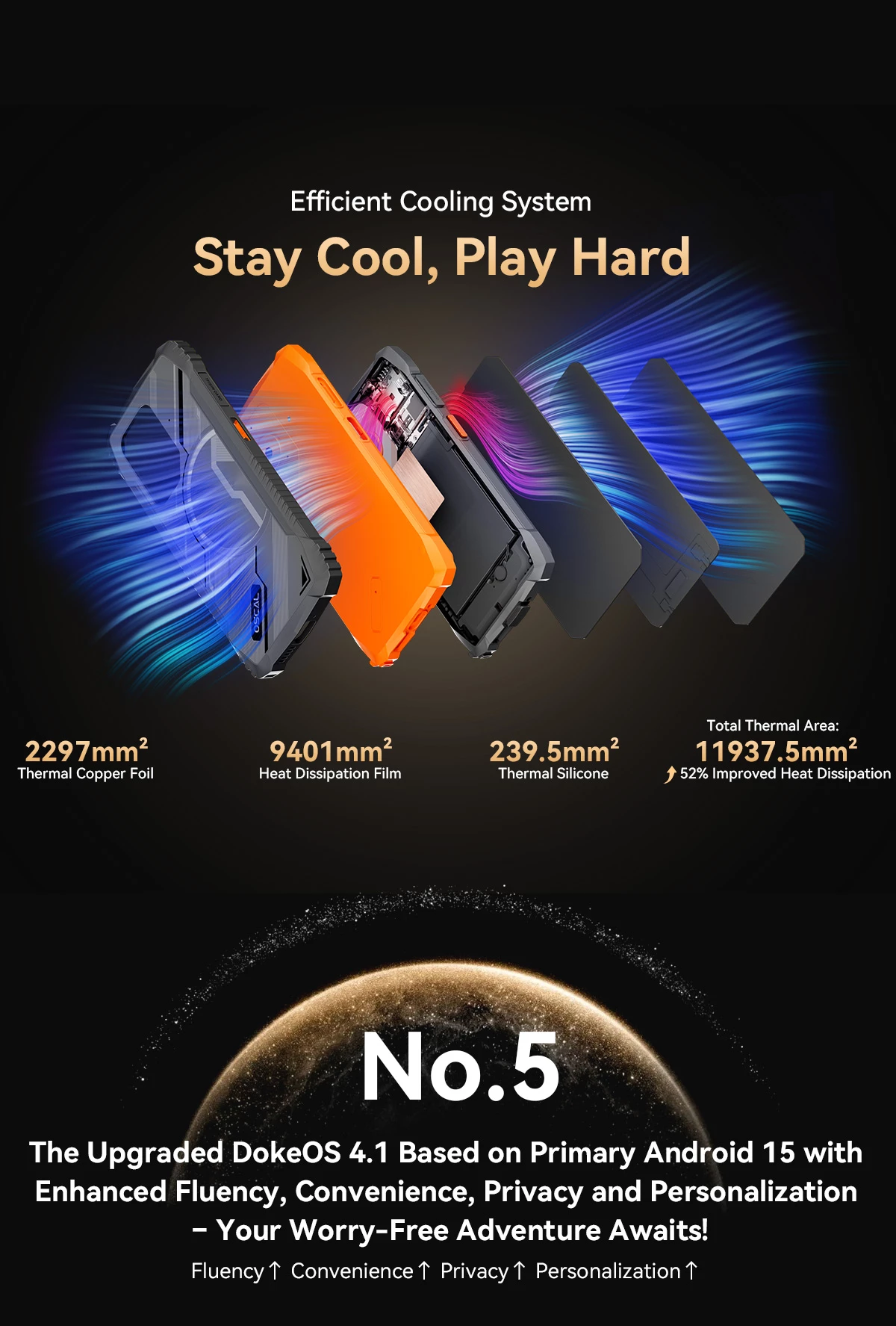 Celular Oscal Marine 1 4GB RAM 128GB 5100mAh IP68/IP69K MIL-STD-810H, portokalli