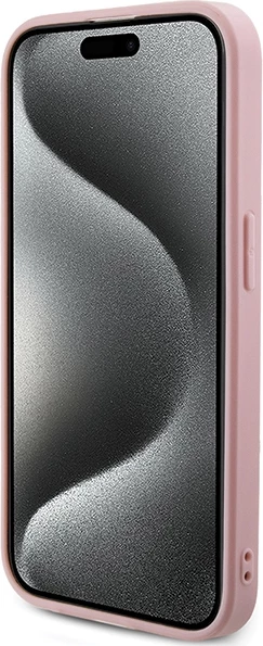 Mbështjellës Guess Saffiano Iridescent Script për iPhone 15 Pro, Rozë