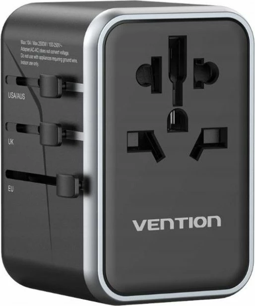 Adapter universal udhëtimi me karikues Vention 65W, i zi