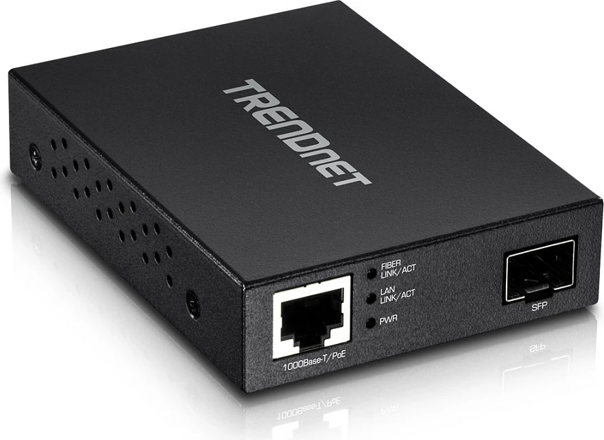 Media konverter TRENDnet TFC-PGSFP, Gigabit Ethernet në SFP, PoE, i zi