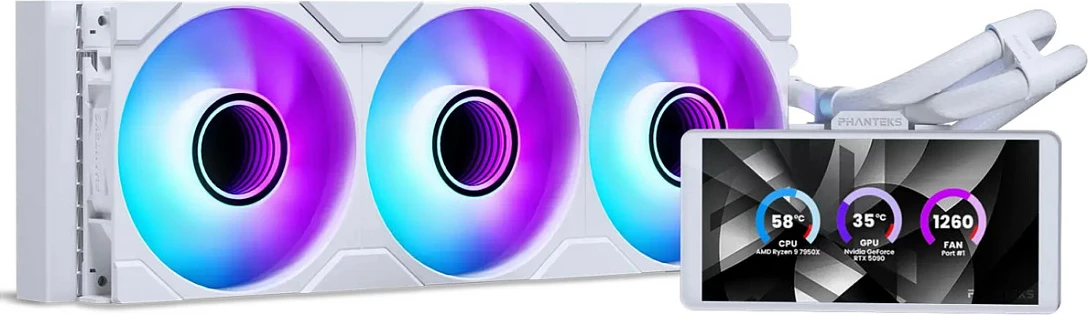 Ftohës uji AiO Phanteks Glacier One 360M25 LCD, 360mm, ekran 6", i bardhë