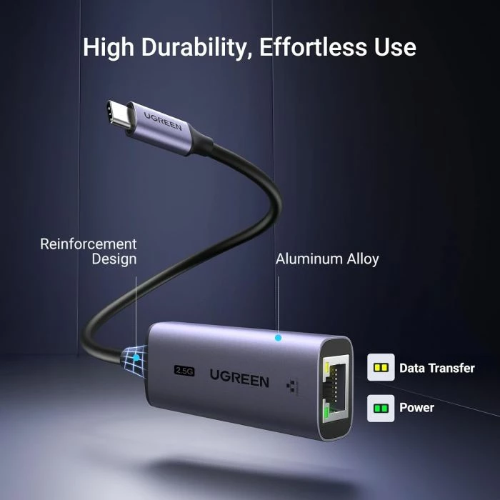 Adapter rrjeti USB-C në Ethernet UGREEN 25052, 2.5G 2500Mbps, RJ45, gri