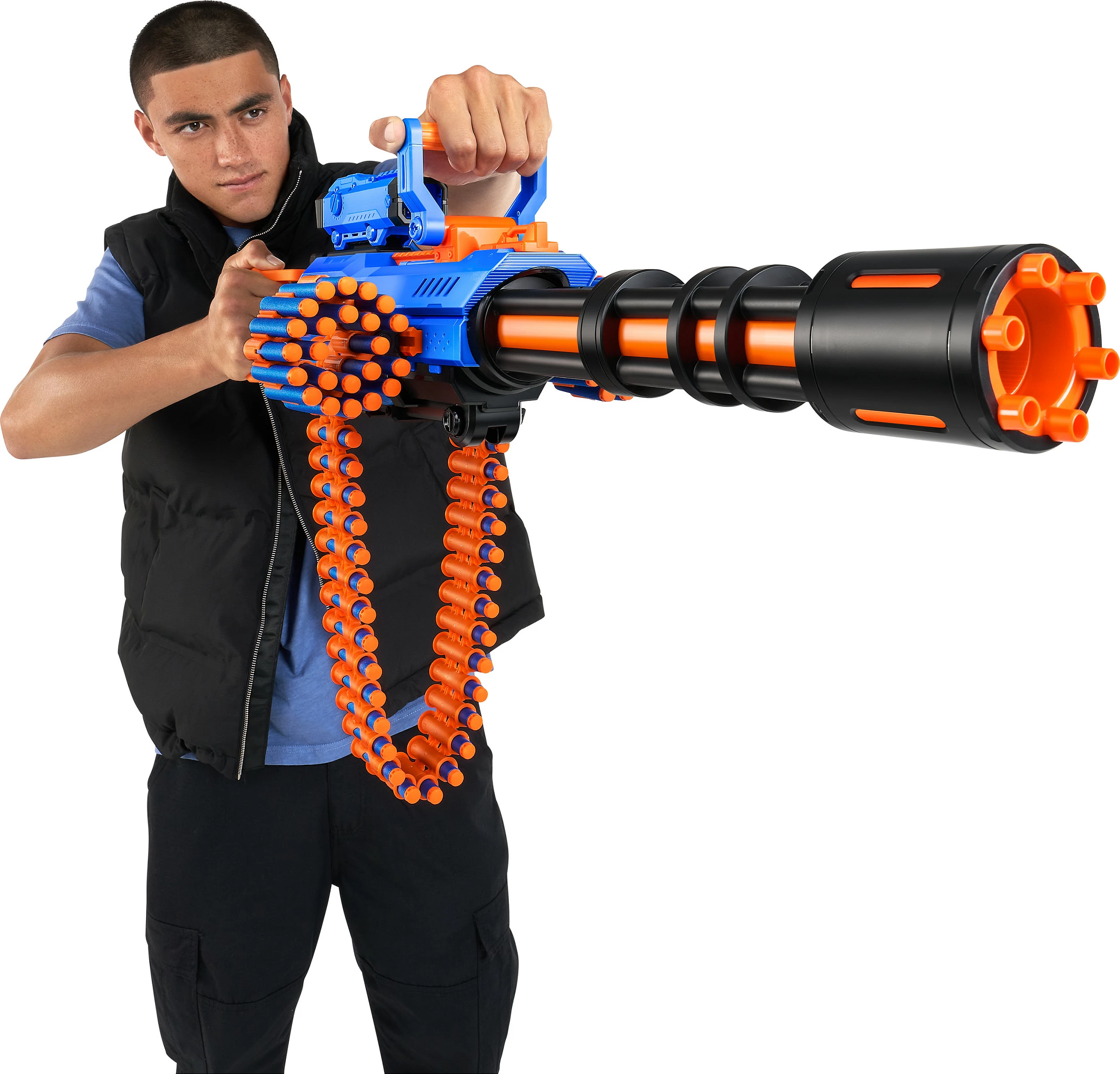 Blaster lodër ZURU XSHOT Insanity Motorized Rage Fire, 72 darts, me tripod, blu/portokalli