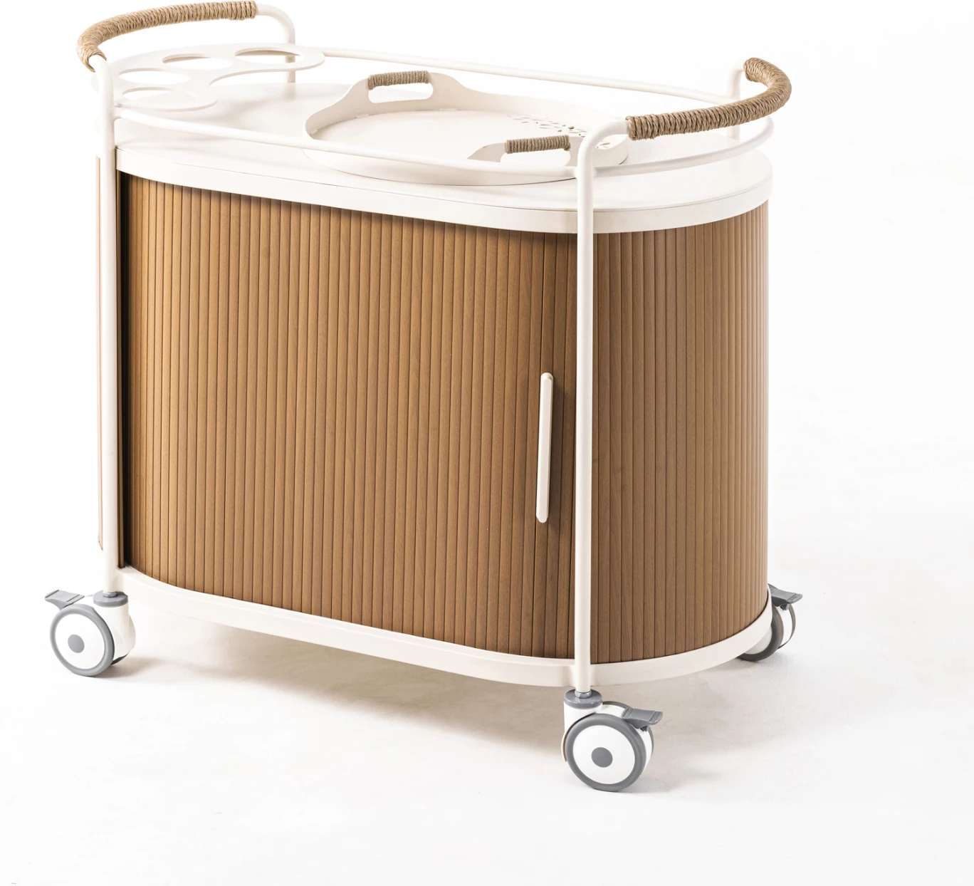 Bufe/troli me rrota DESTINY CD6321, alumin, sipërfaqe prej guri të sinterizuar, ngjyrë krem, 95.5x56.5x86.5cm