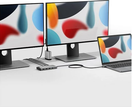 Mini dock 12-në-1 ALOGIC DV3, USB-C, 2x HDMI, VGA, LAN, SD/MicroSD, USB PD 100W, argjendtë