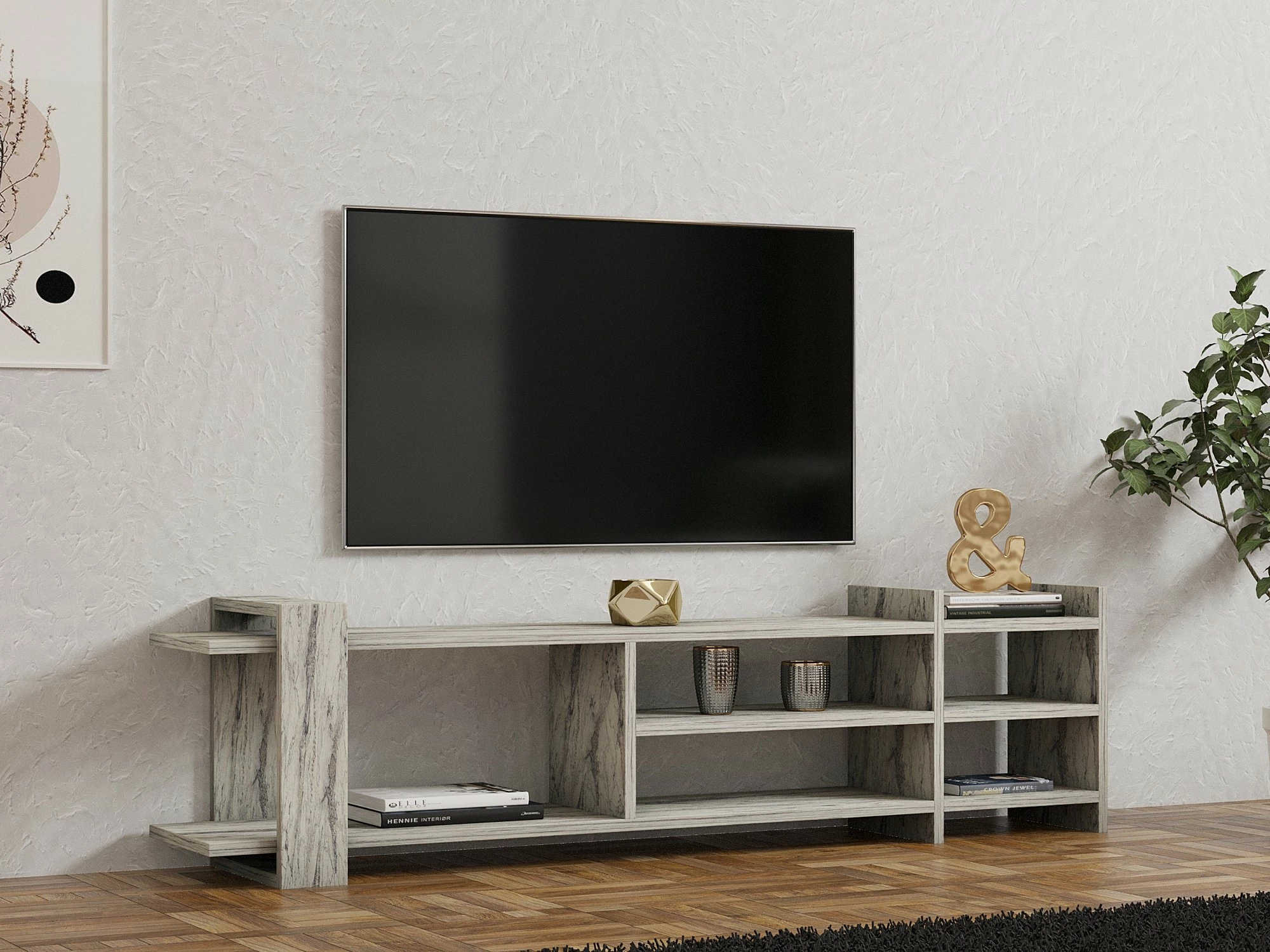 Komodë TV Skye Decor, ngjyrë mermeri Freesia