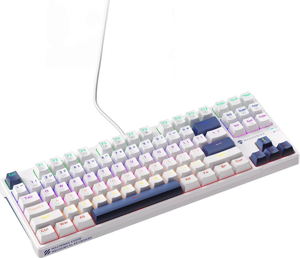 Tastierë mekanike gaming me kabllo Machenike K500B-B87 TKL 87 taste, Hot-Swap 3-pin Red Switch, LED backlight, e bardhë, set në kuti