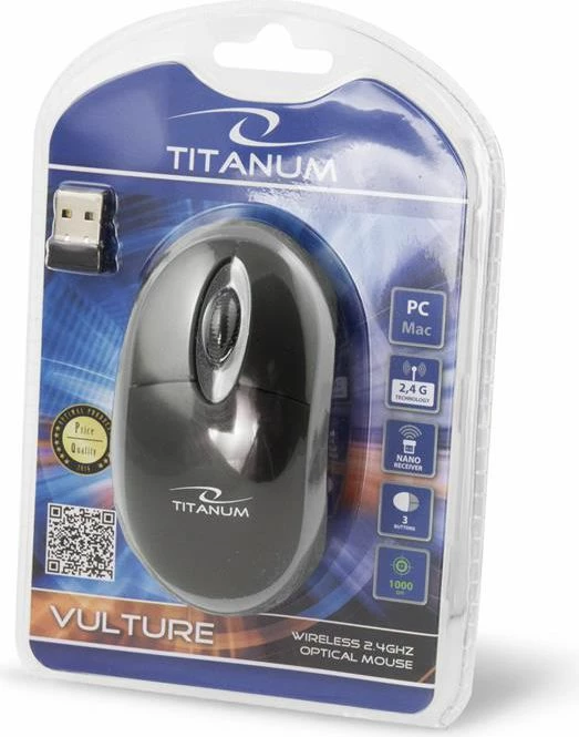 Maus Esperanza Titanum Vulture 3D TM116E, wireless 2.4GHz, 1000 DPI, optik, 3 butona, zi/hiri (me USB receiver)