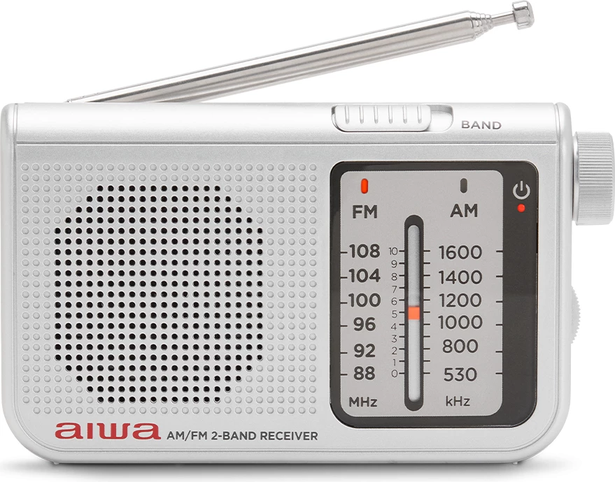 Radio xhepi Aiwa RS-55/SL FM/AM, antenë teleskopike 48 cm, jack 3.5mm, Silver, set me kufje + çantë + rrip + 2x AA bateri