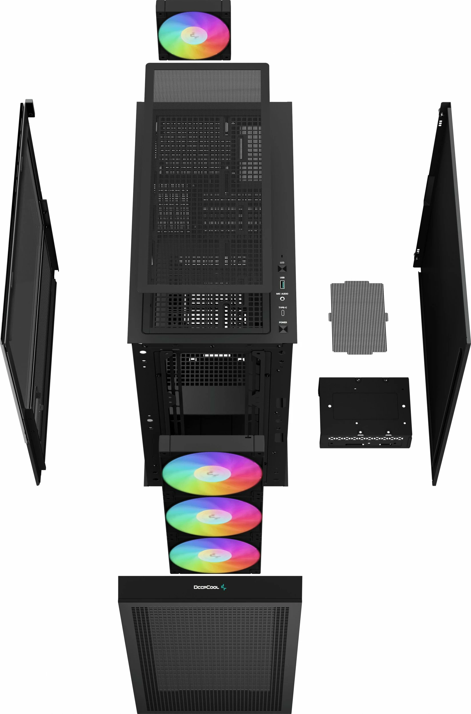 Kasë Deepcool CH560 Digital ARGB R-CH560-BKAPE4D-G-1, Midi Tower ATX/eATX, 4x PWM ARGB ventilatorë, USB-C, e zezë