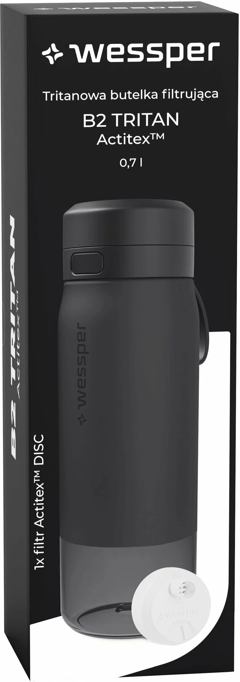 Shishe filtruese Wessper B2 Tritan Actitex 700ml, e zezë, me 1 filtër