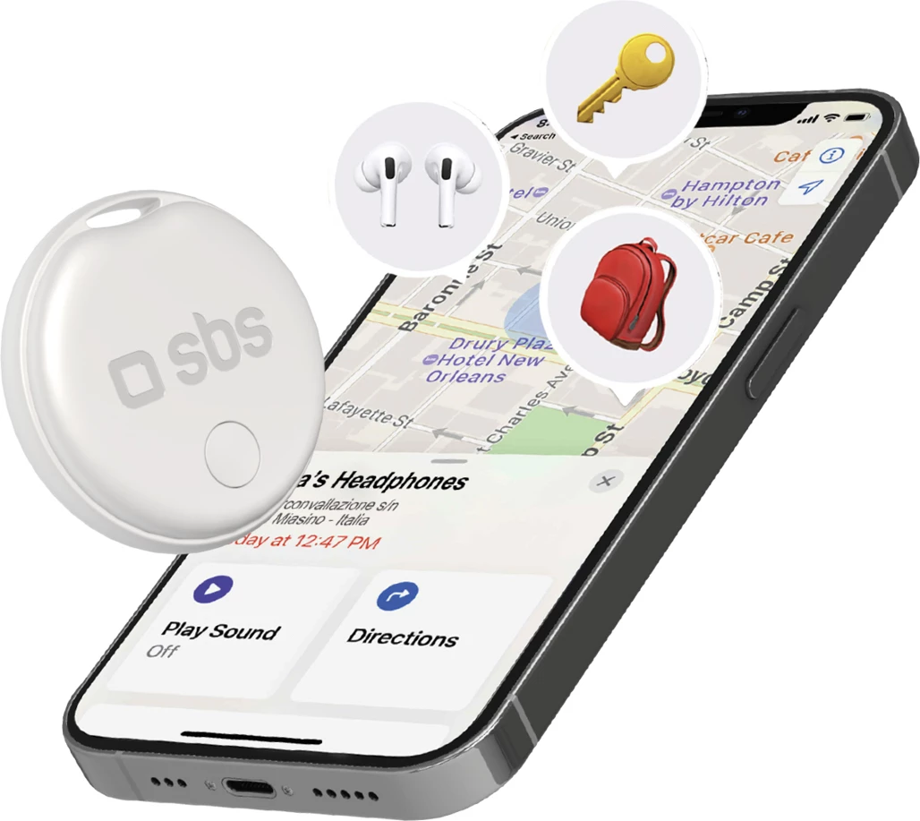 Tag gjurmues, SBS, Track My Circle, Apple Find My, alarm 90–100 dB, IP65, bateri CR2032, e bardhë, 1 copë